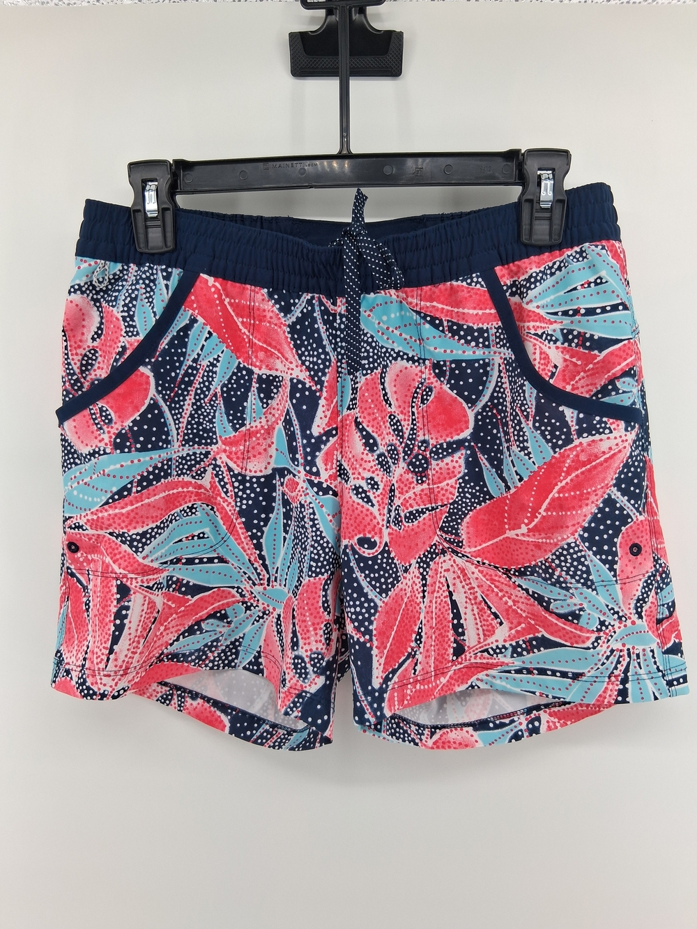 Columbia Navy Shorts with Coral & Aqua Leaf Pattern